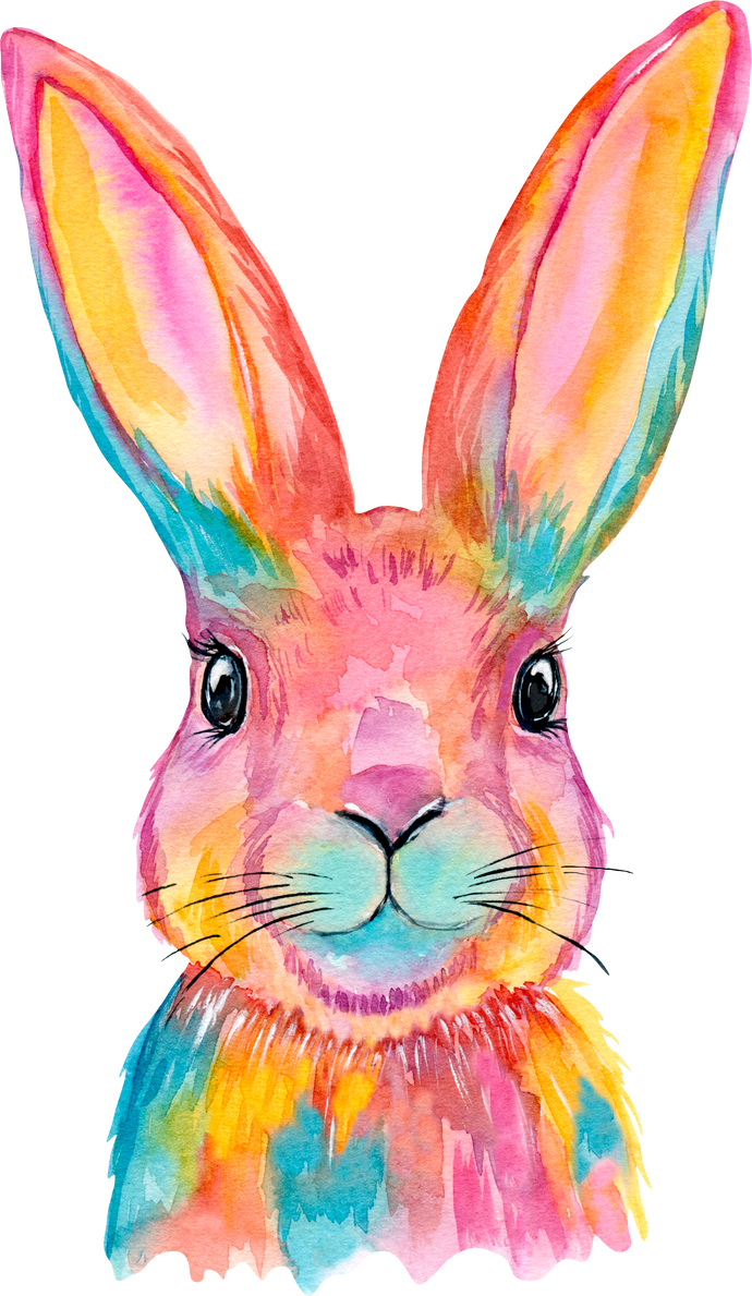 Colorful watercolor bunny - cute animals illustration